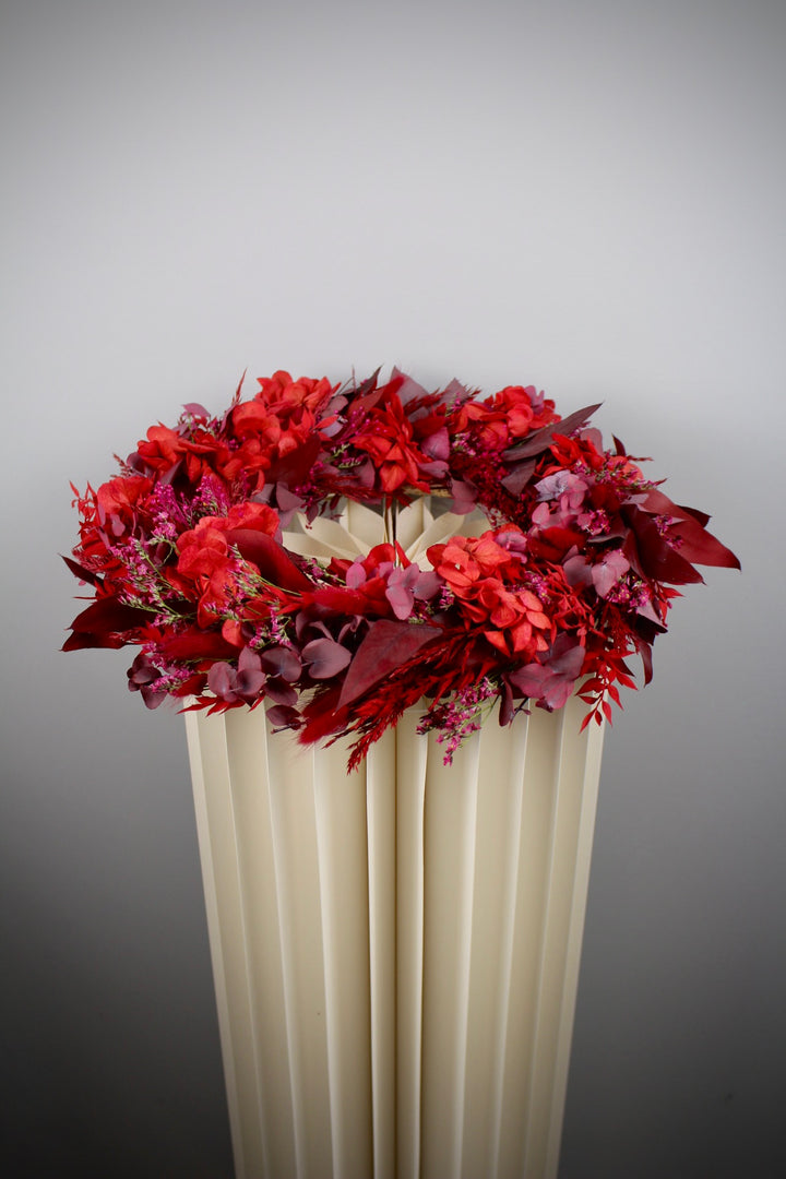 Adventskranz mit Trockenblumen in Rot & Pink