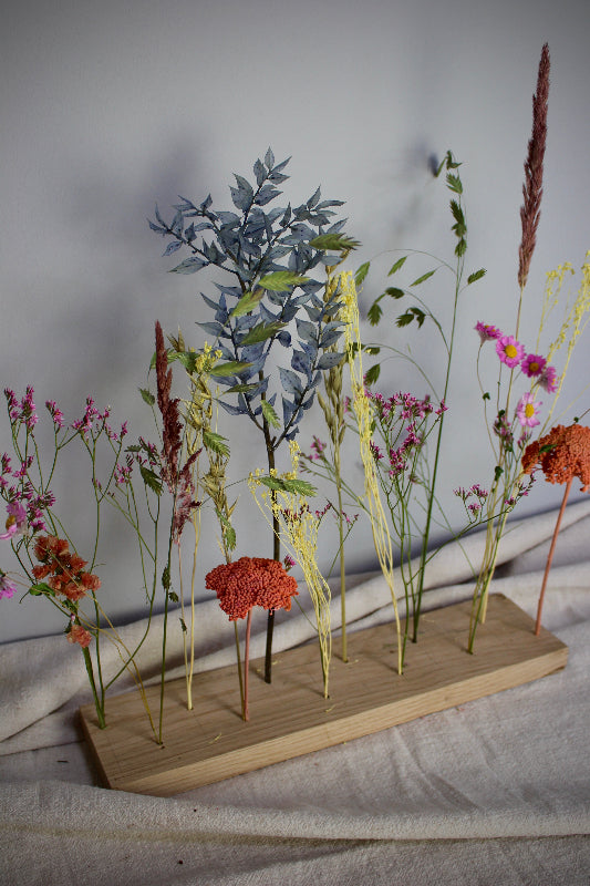 Blütenleiste ‚Sommerwiese‘ - DIY Set mit Eichenholzleiste und bunten Trockenblumen