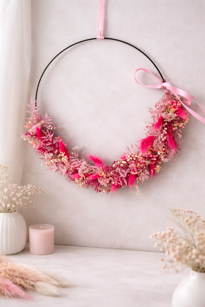 Trockenblumenloop Pink und Rosa beispielhaft