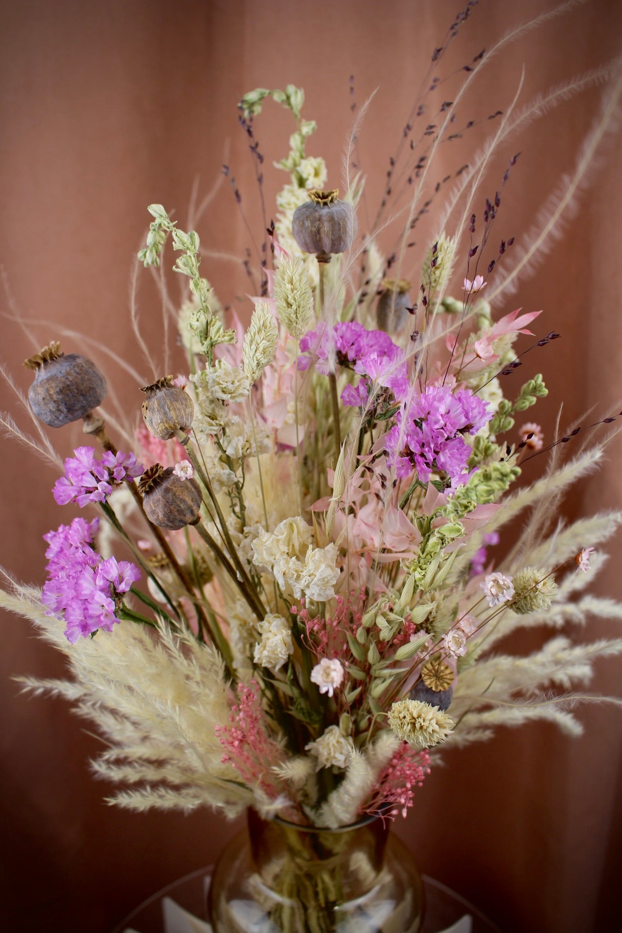 'Rosalina' - Trockenblumenstrauß in Rosa und Creme