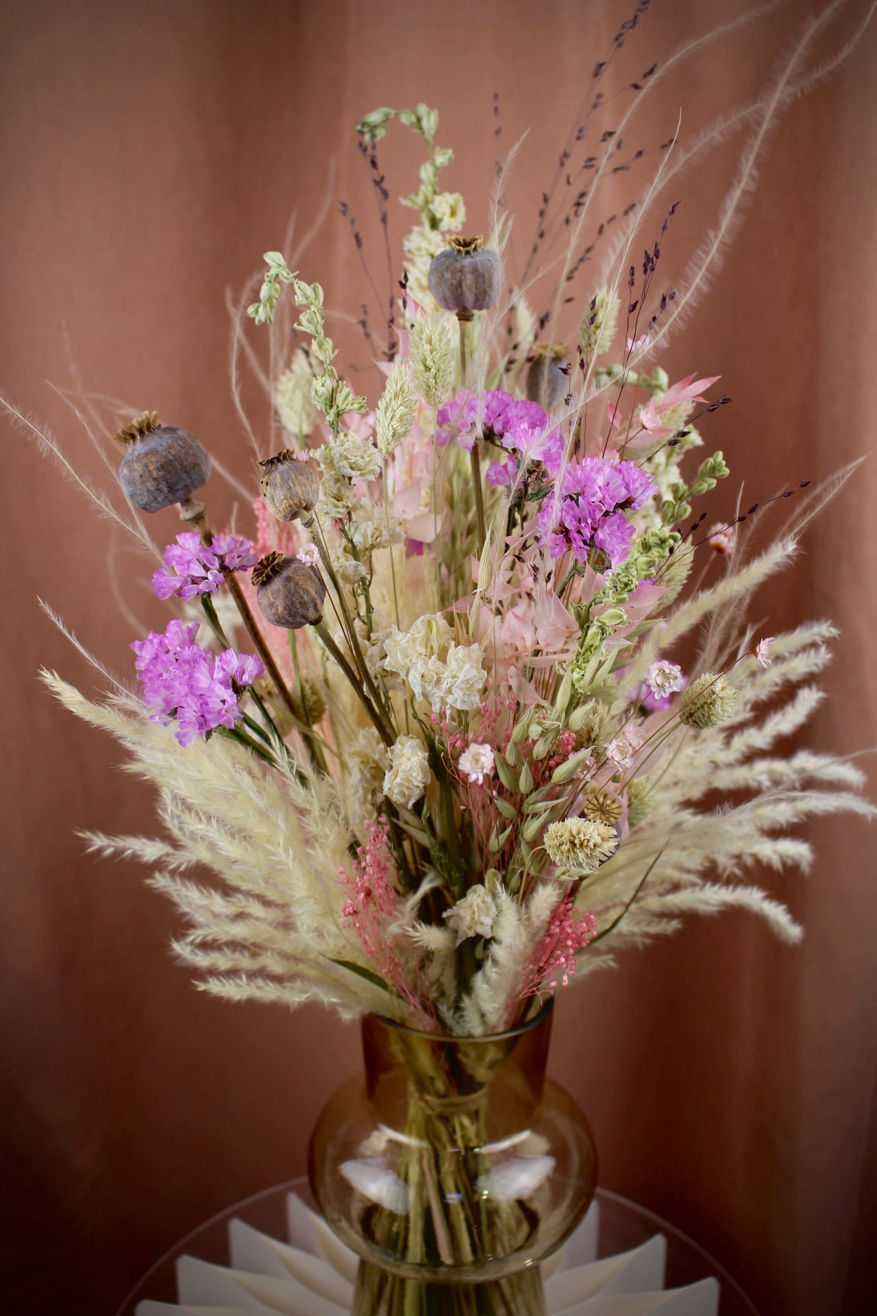 'Rosalina' - Trockenblumenstrauß in Rosa und Creme