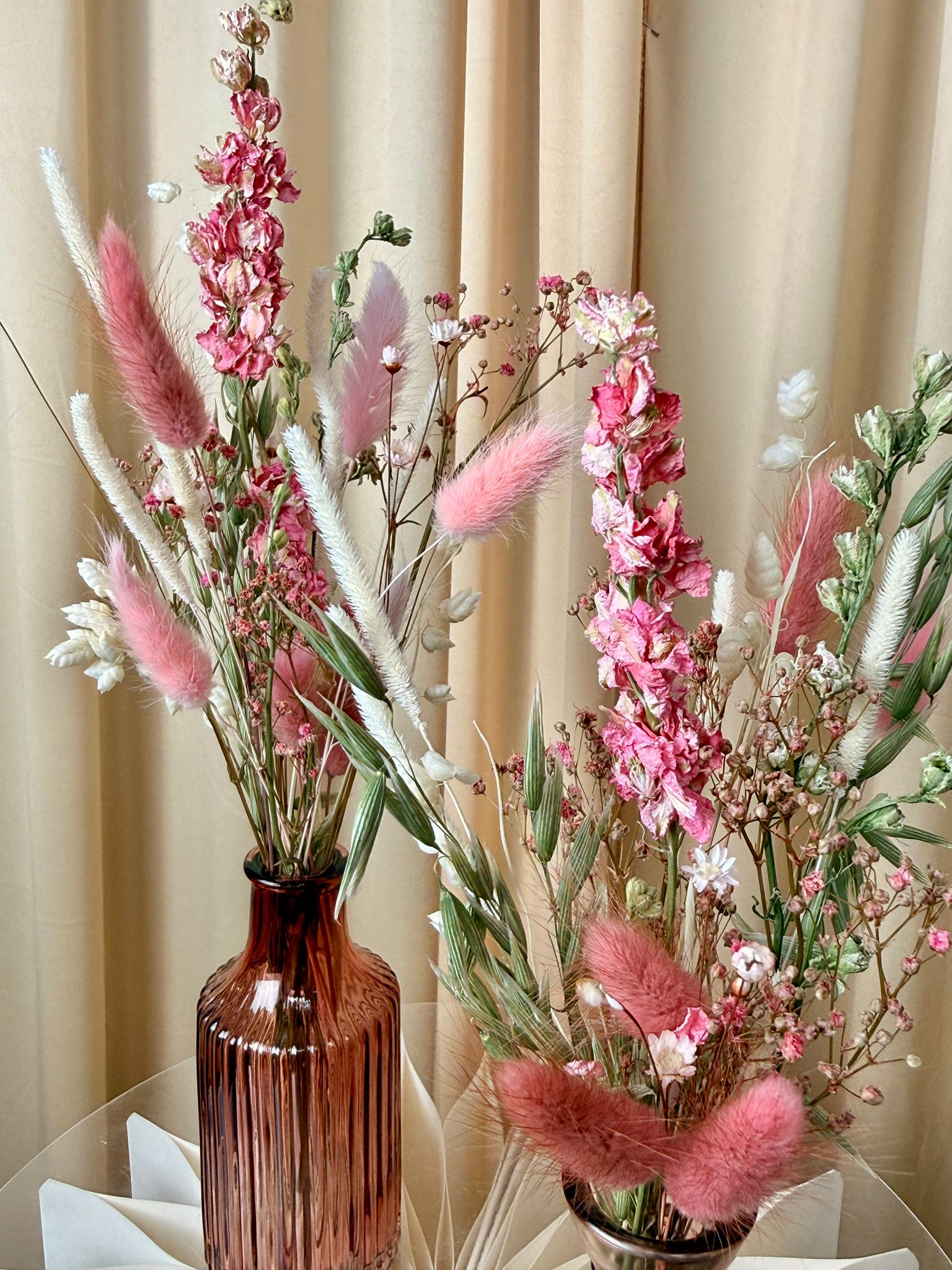 Rosé Whisper – Tischdeko mit Trockenblumen & Vase